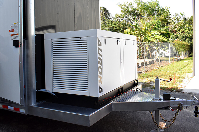 Fuel Polishing Trailer with diesel generator mounted on the trailer tongue for powering electrical accessories.