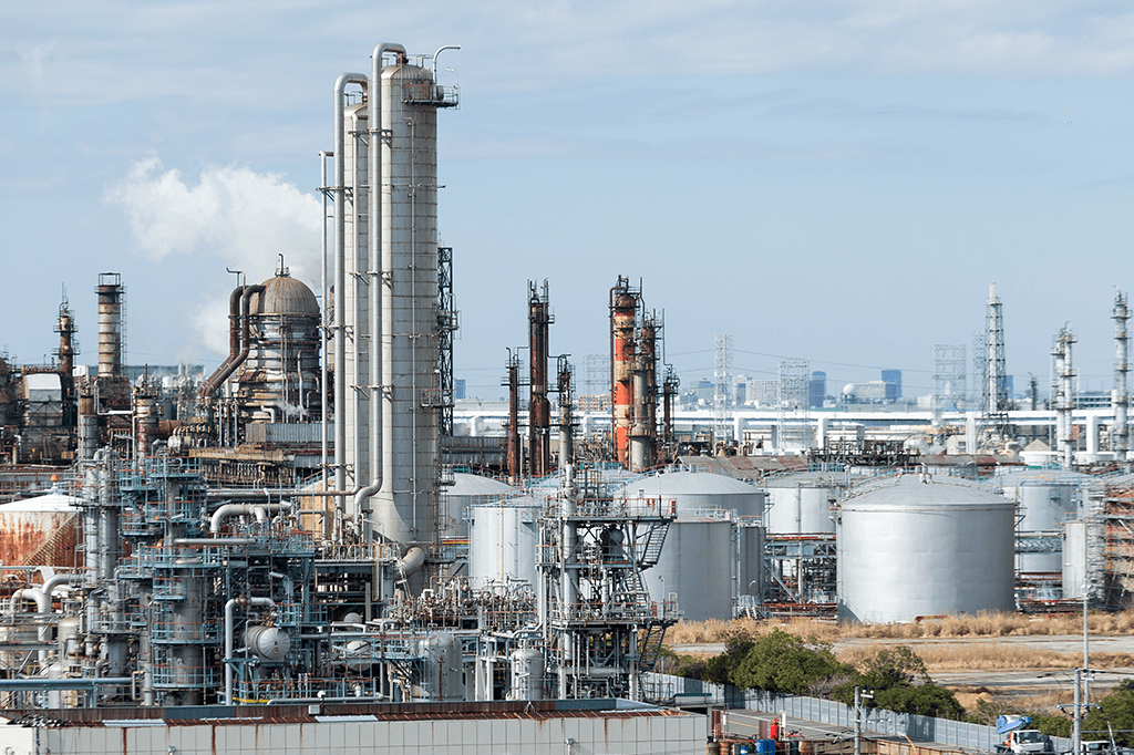 Petroleum refinery used to refine fuels from crude oil.