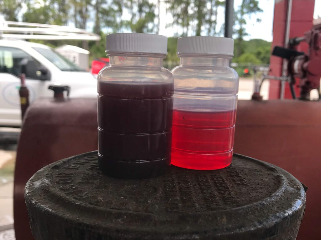 Before and after of polished fuel showing a major difference in quality.